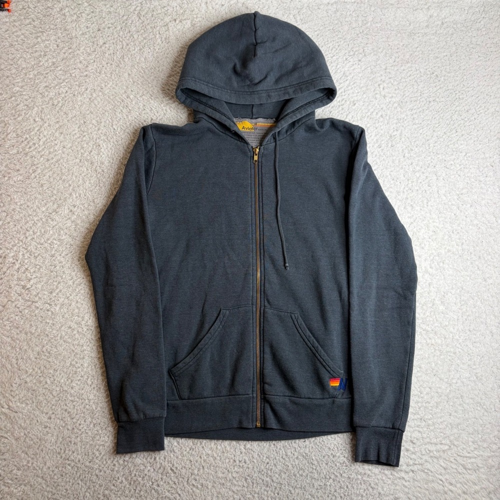 Aviator Nation Mens Charcoal Gray Gold Lightning Bolt Zip Up Hoodie Size M